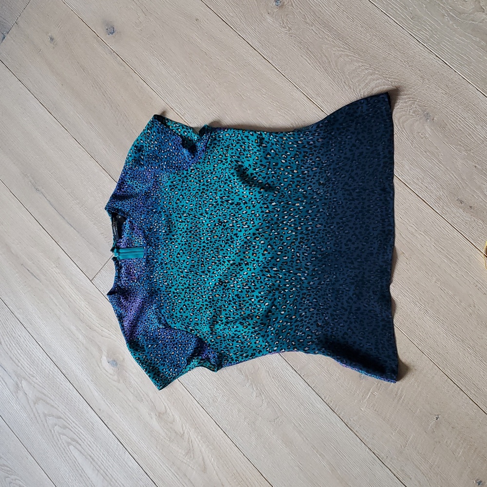 Nanette Lepore Silk Leopard Print Blue and Green Women's Top